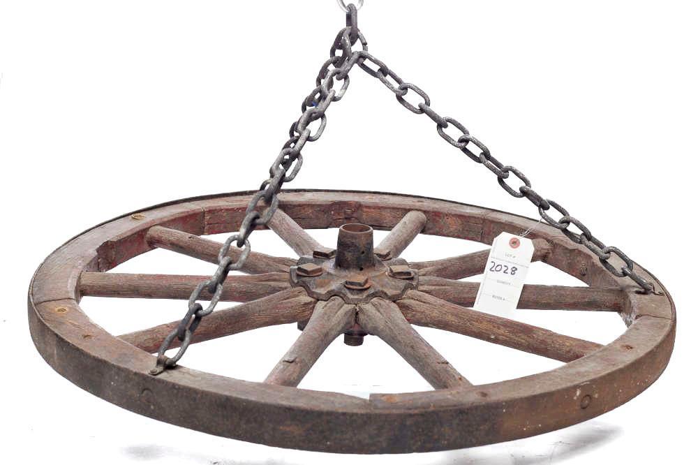 Primitive wagon wheel hanging chandelier: Primitive wagon wheel hanging chandelier