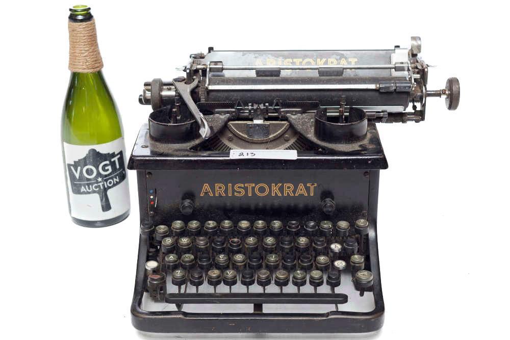 Aristokrat typewriter: 9.5" tall x 16" wide