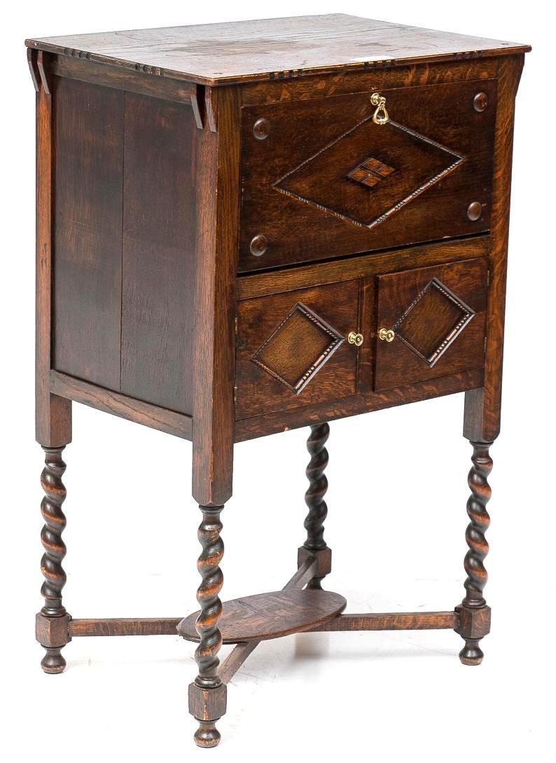 Spanish Renaissance-style oak bargueno desk: 43 tall x 27.5 wide x 18.5 deep
