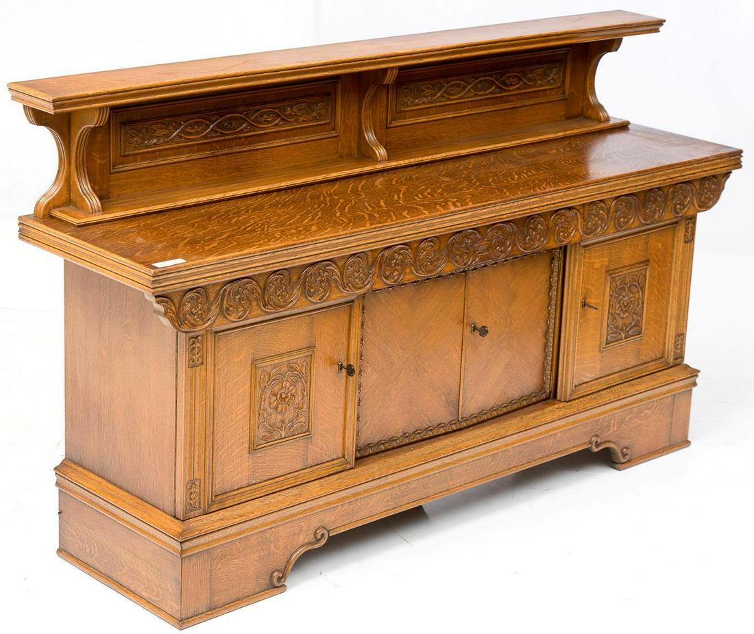 Dutch Renaissance-style oak sideboard: 47.5 tall x 80.5 wide x 20.5 deep