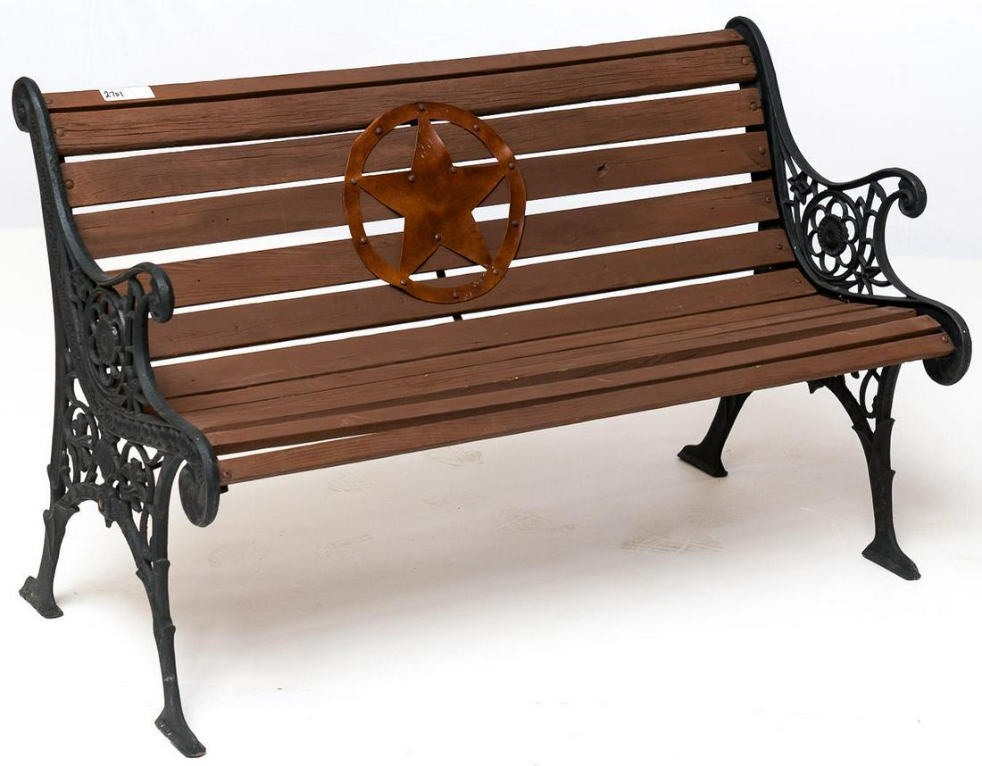 Iron and wood painted patio bench: 30.5 tall x 50 wide x 24 deep