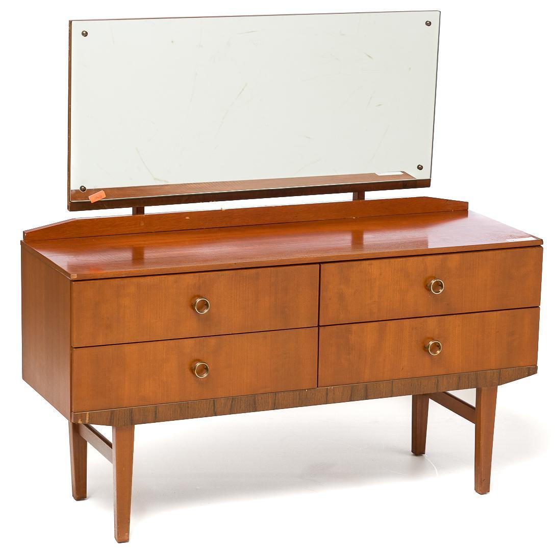 Mid Century British 4-drawer mirrored dressing table: 45.5 tall x 47.5 wide x 15.5 deep
