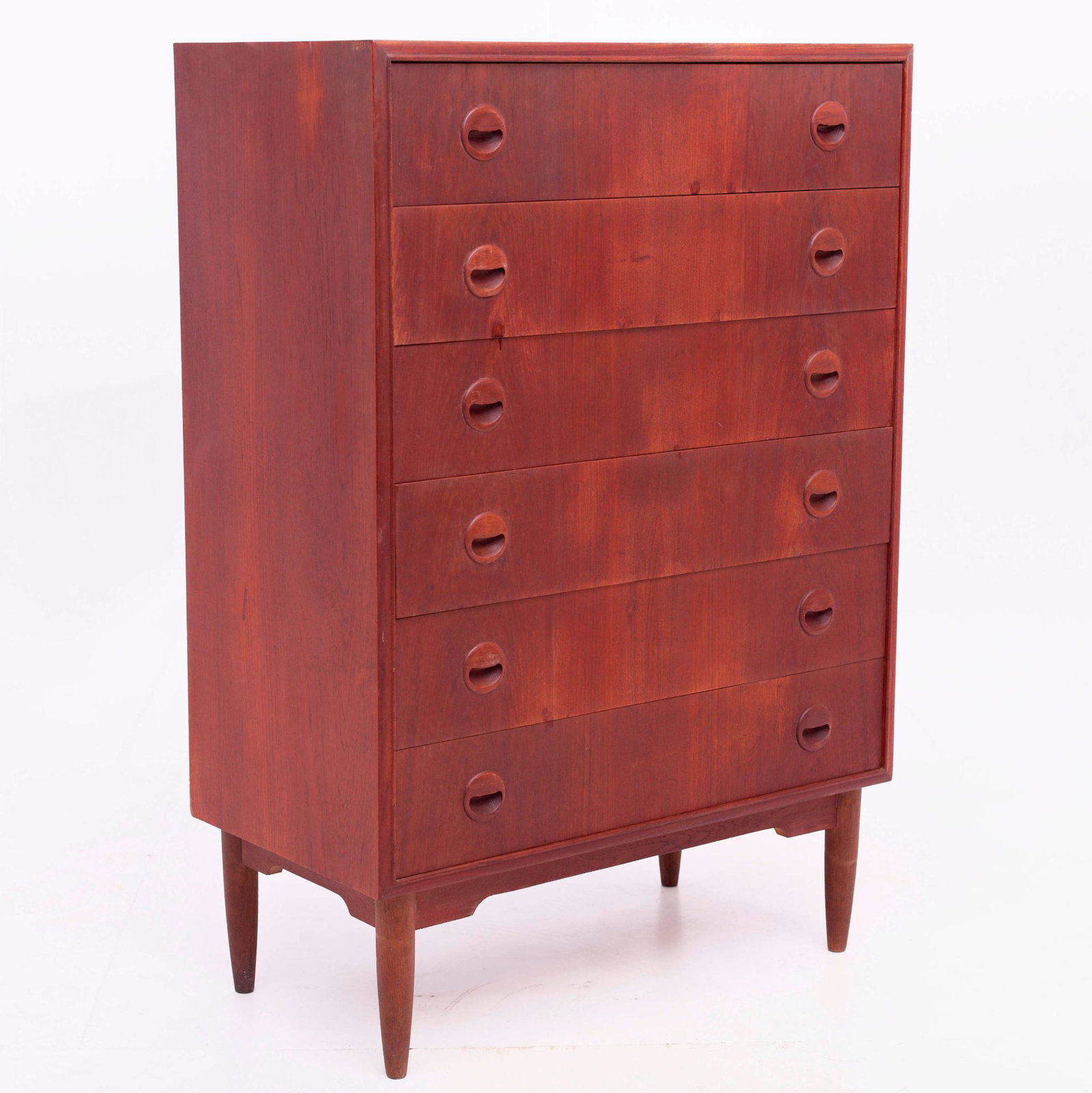 Mid Century teak 6-drawer commode: 44.5" tall x 30.5" wide x 16" deep