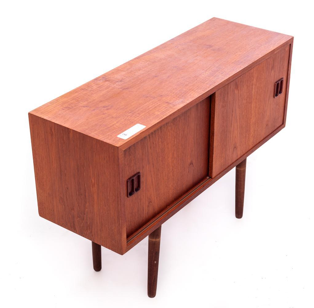 Mid Century teak console table: 22.5" tall x 31.5" wide x 11" deep