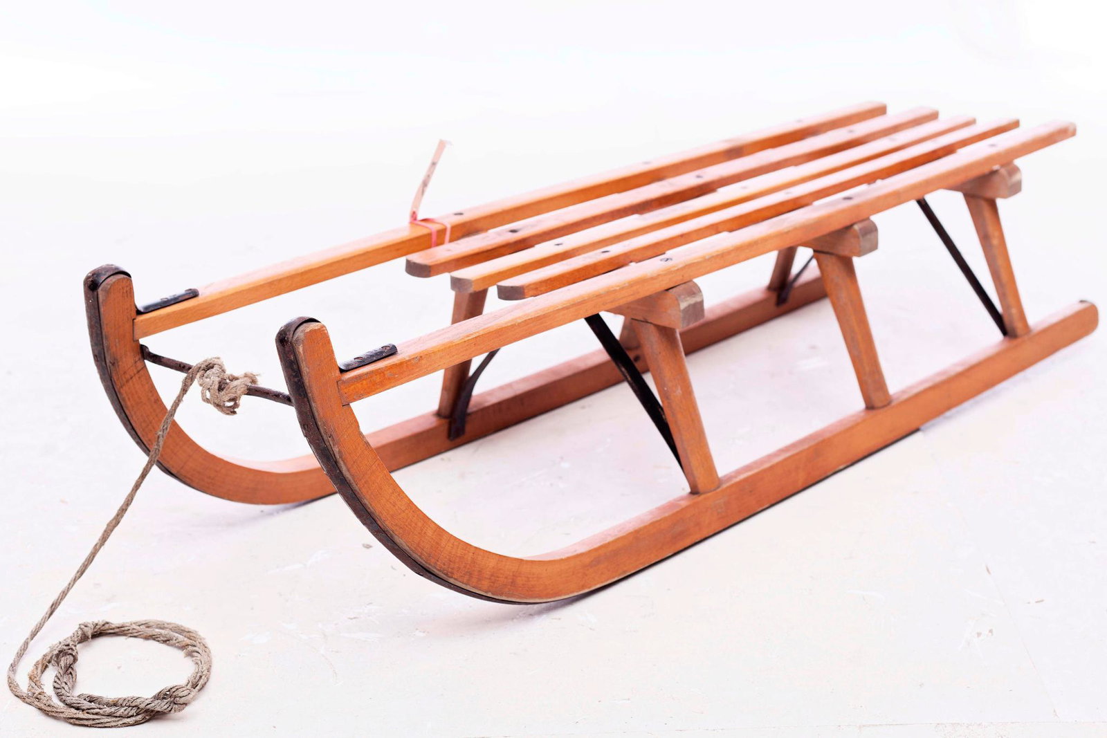 Rustic iron & oak sled: 13" tall x 44.5" wide