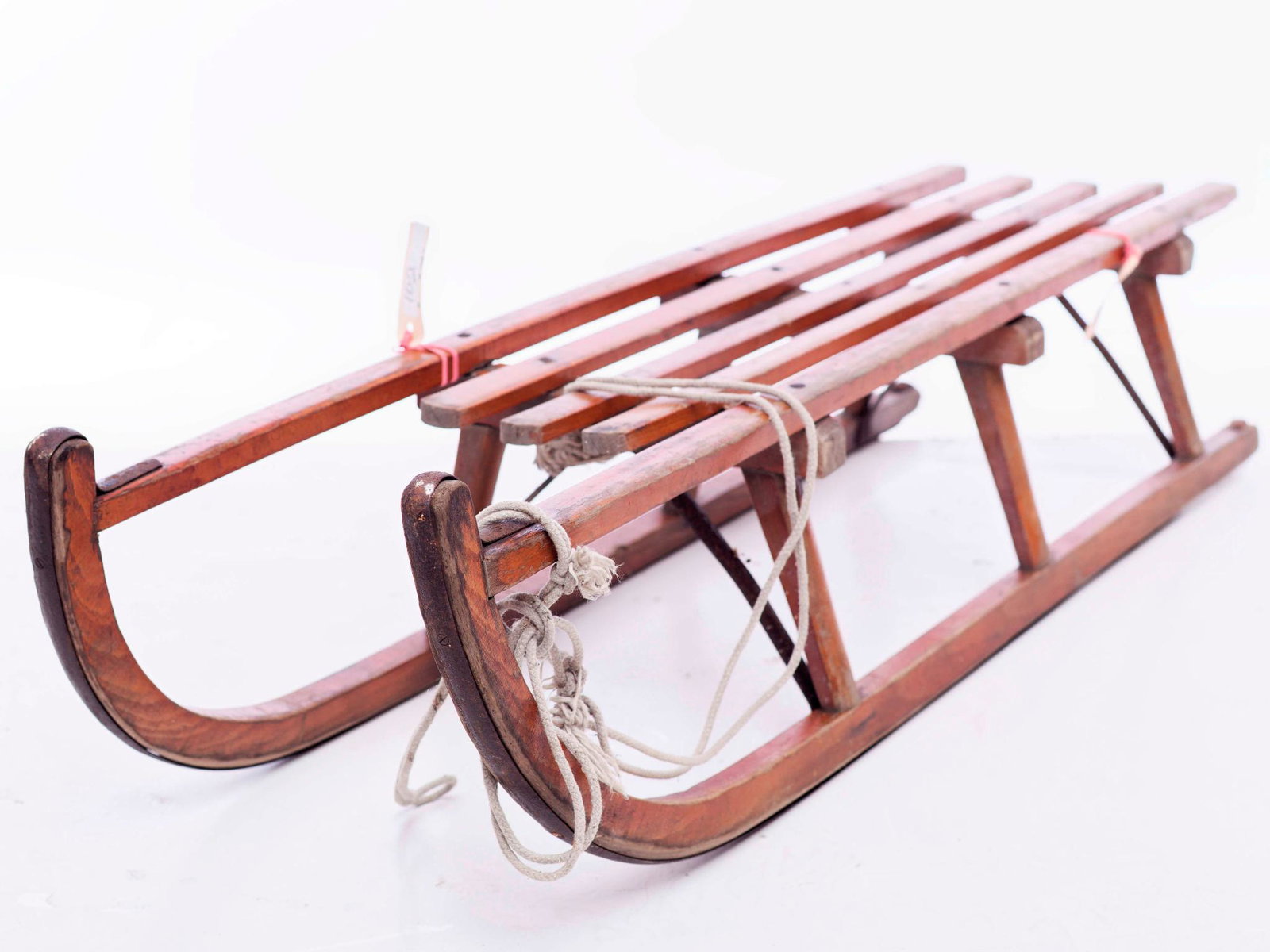 Rustic iron & oak sled: 11" tall x 48" long