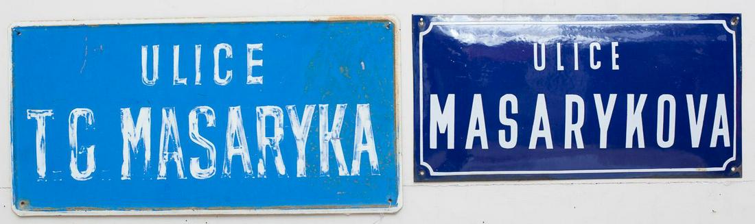 Pair of enameled metal Czech signs: 12' tall x 24' wide/ Largest