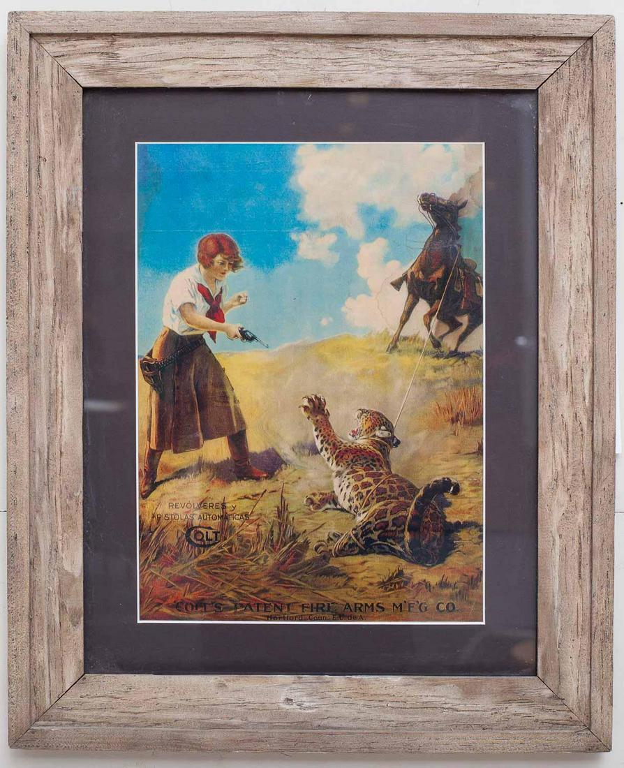 Framed vintage Colt Firearms advertisement, 22.5 x 18": 22.5' tall x 18' wide