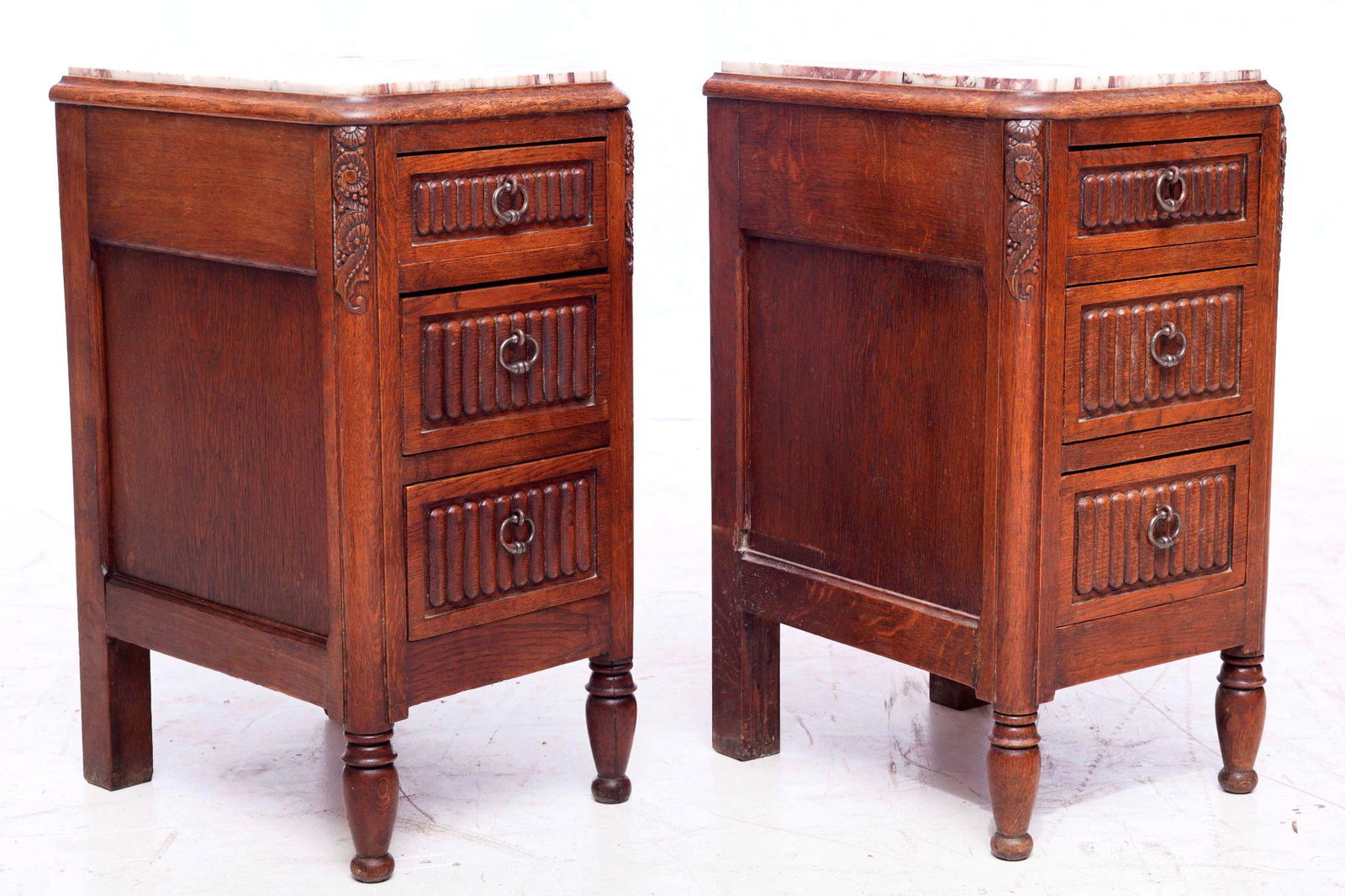 Pair of marble-top 3-drawer side tables (1 of 4)