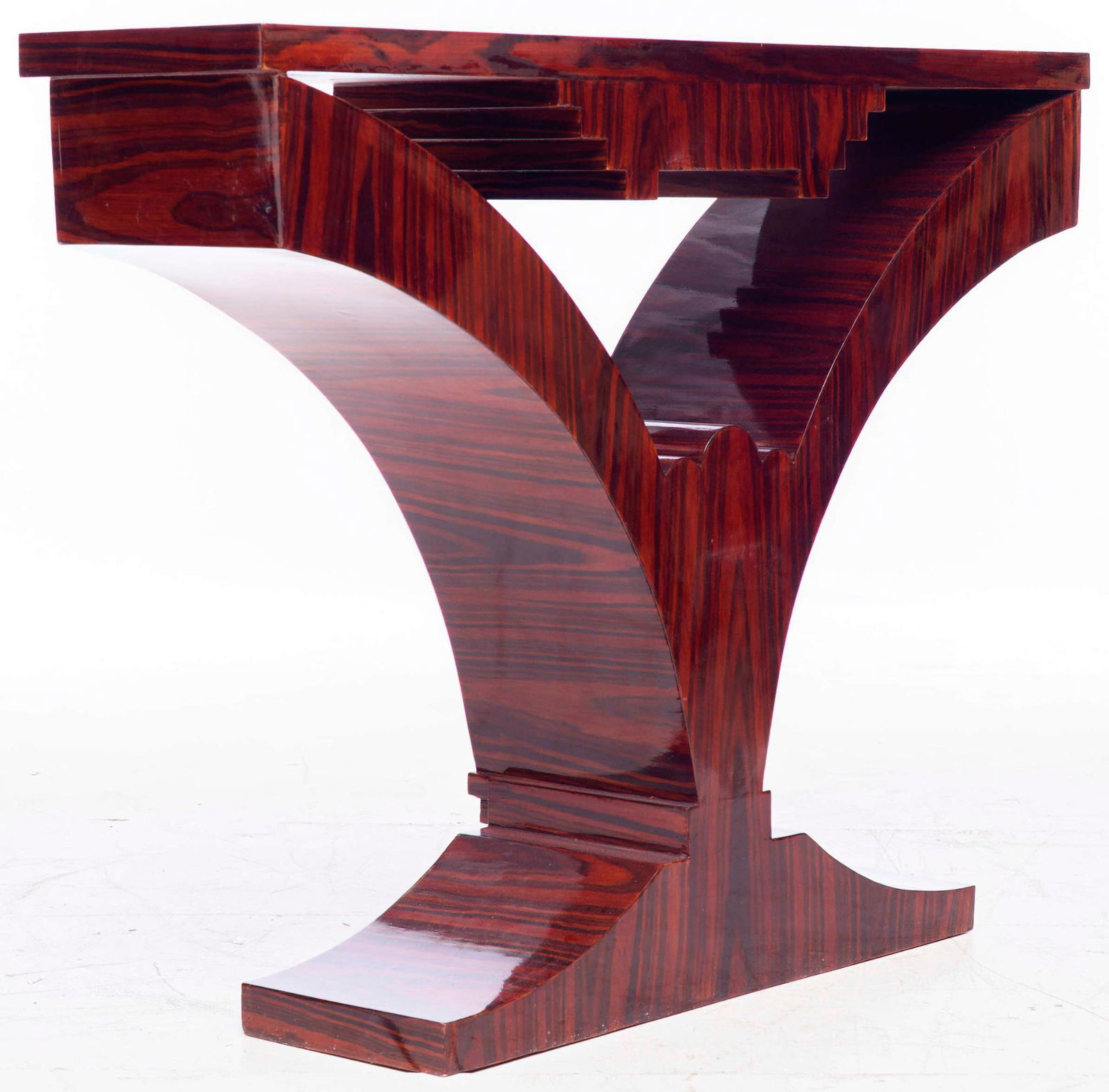 Art Deco-style veneered console table (1 of 2)