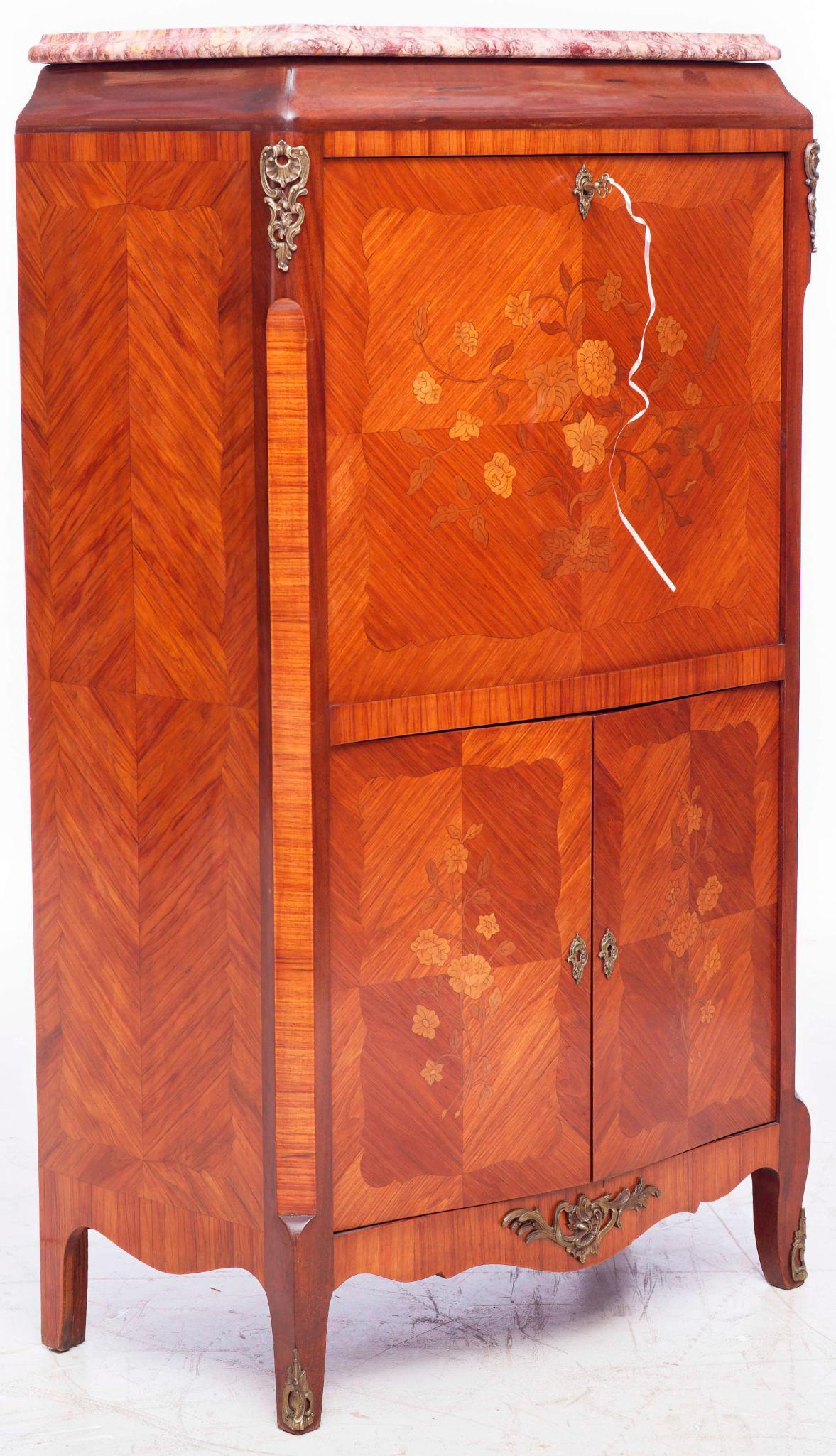 Marble-top French-style inlaid drop front desk (1 of 4)
