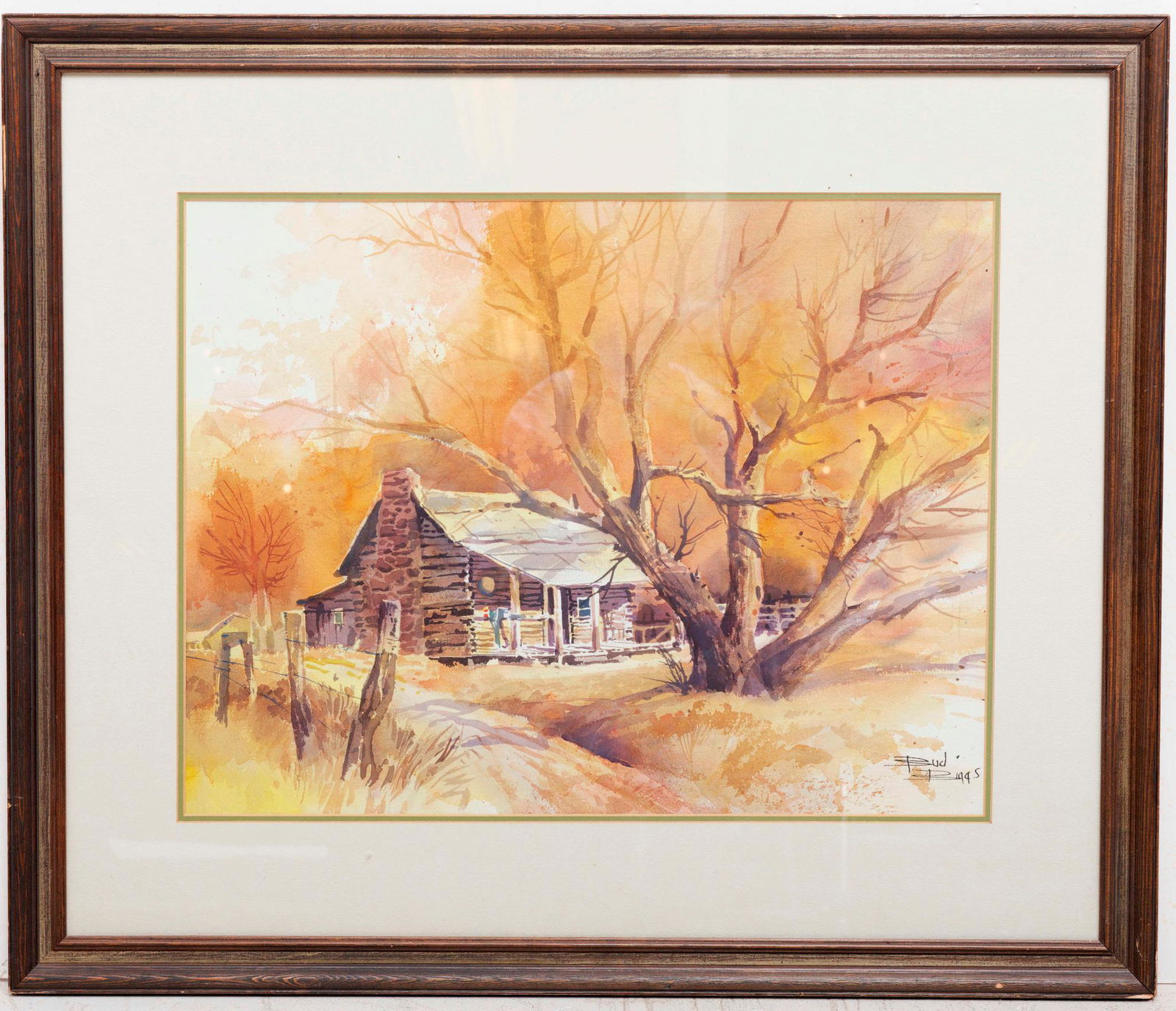 Bud Biggs, Cabin in the Woods, watercolor, 34' tall x (1 of 2)