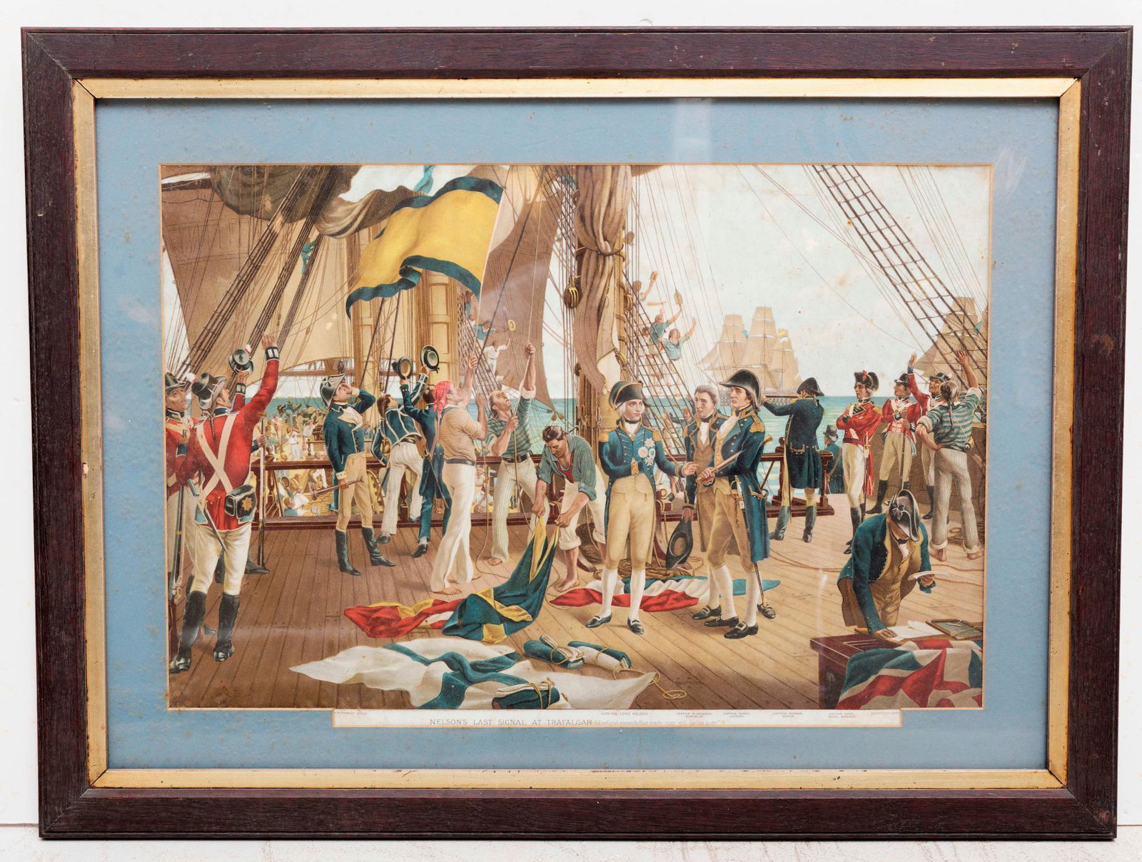Framed French naval scene print, 24' tall x 32' wide (1 of 3)