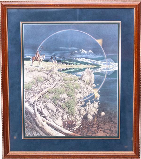 Framed Bev Doolittle print, "The Sentinel" 1991 ed.: 25.5" tall x 22.5" wide "The Sentinel" 1991