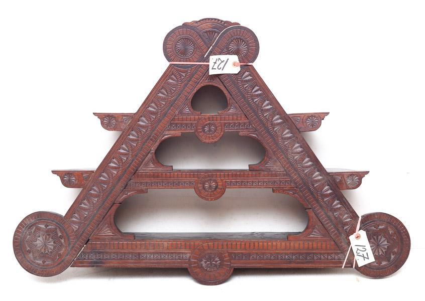 Decorative carved oak hanging rack: 24" tall x 36" wide