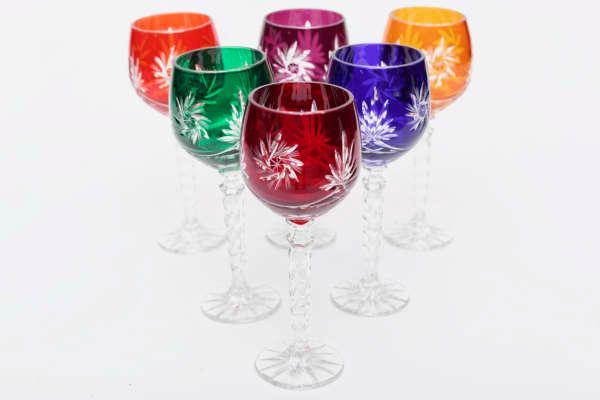 Set of 6 cut to clear wine glasses: 8.5 tall
