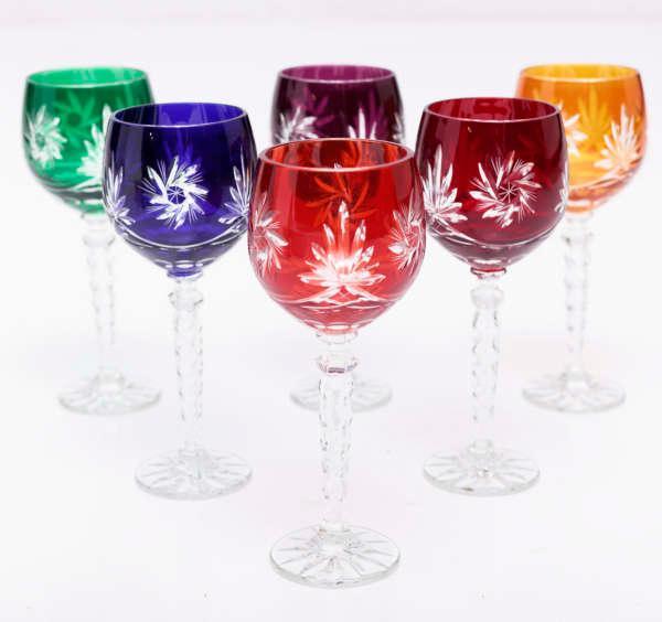 Set of 6 cut to clear wine glasses: 8.5" tall