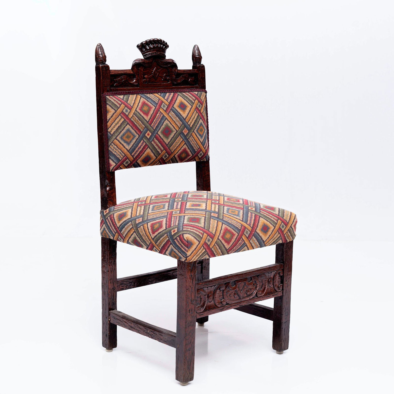 German Renaissance-style carved upholstered chair: 43 tall x 21 wide