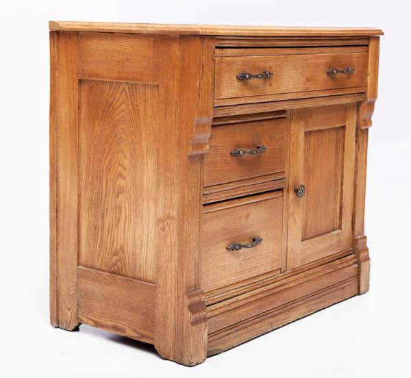 Dutch-style 3-drawer nightstand with brass pulls: 27 tall x 30.5 wide x 16.5 deep