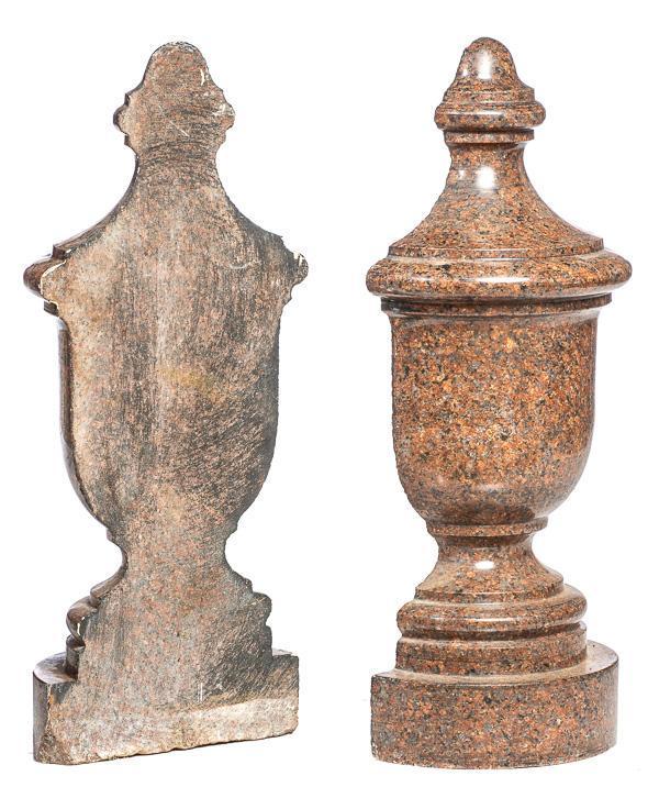 Pair of decorative marble architectural piece: 31" tall x 14" wide x 7" deep Provenance: The Estate of Danny Spear/Land of Was Antiques