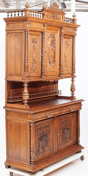 Heavily carved Henri II-style oak step-back cupboard (1 of 5)