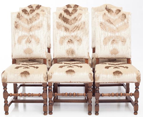Set of 6 Louis contemporary upholstered  walnut chairs (1 of 4)