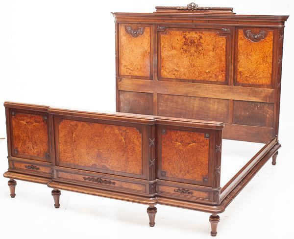 Louis XVI-style walnut bed frame with headboard & foot (1 of 4)