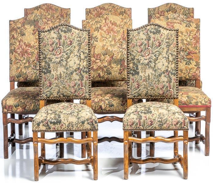 Set of 8 upholstered dining chairs: 43" tall x 20" wide x 18" deep Provenance: The Estate of Danny Spear/Land of Was Antiques