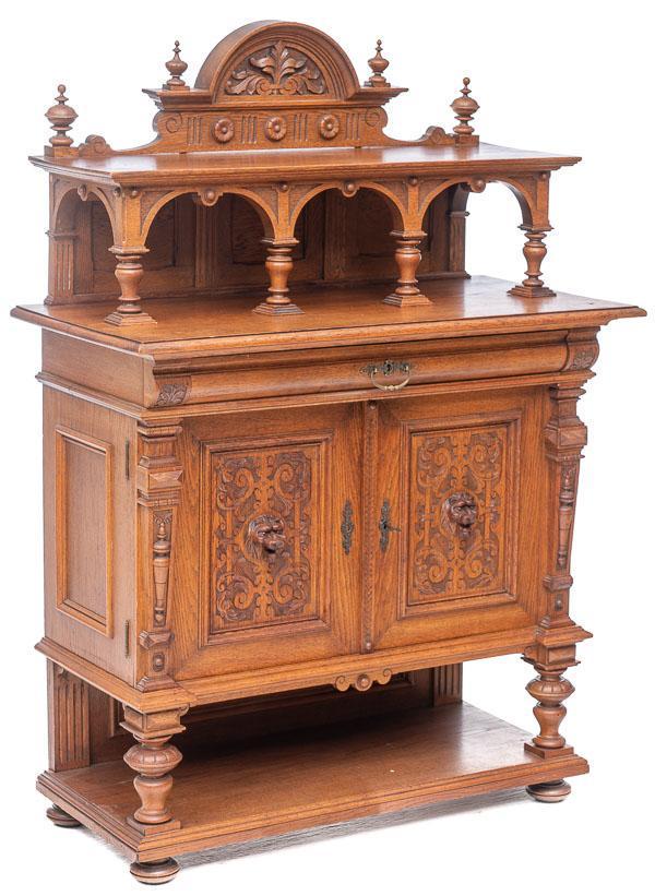Henri II-style carved oak server (1 of 4)