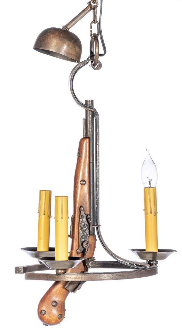 Unique 3-light chandelier with decorative flintlock (1 of 5)