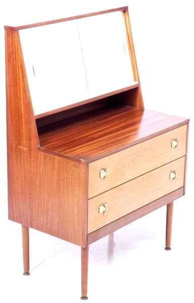 Teak Retro Dressing Table with Sliding Mirror: 44.5" tall x 30" wide x 17" deep