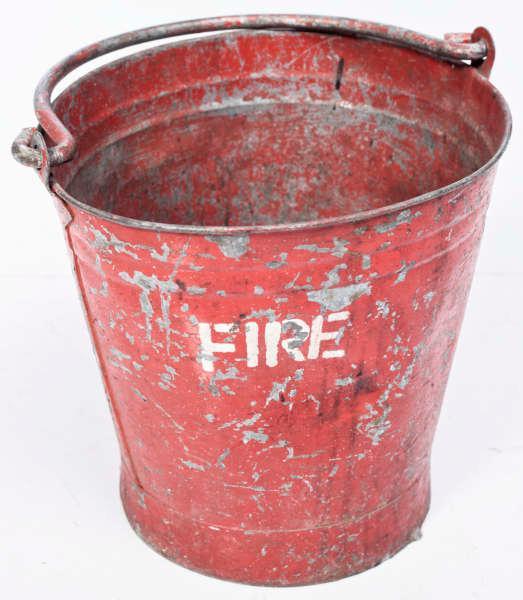 Vintage Painted Metal Fire Bucket: 13.5" tall x 15" wide