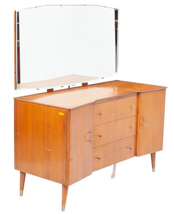 Retro Teak Mirrored Dressing Table: 51" tall x 4" wide x 19.5" deep