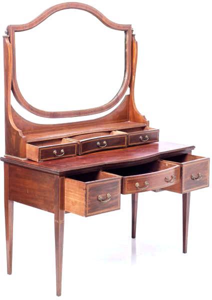 Mahogany Mirrored Dressing Table: 66.5" tall x 48" wide x 22" deep