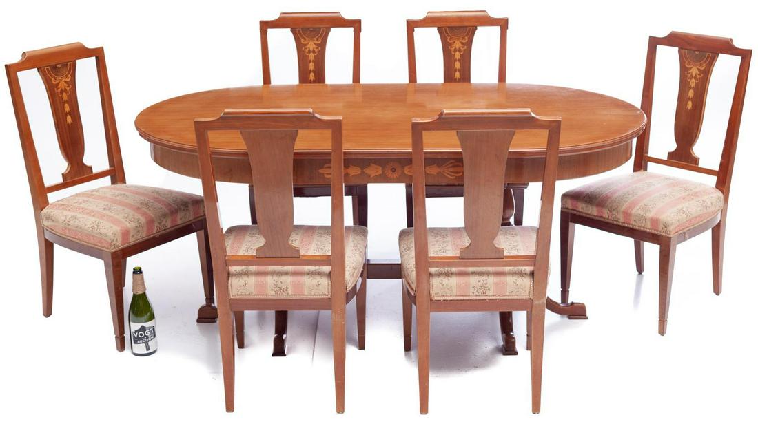 Dining Table Set with 6 Upholstered Chairs: 30" tall x 67" long x 37" wide/ table 37.5" tall x 18.5" wide/ chair