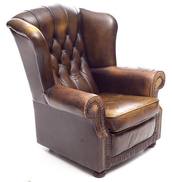 Wingback Upholstered Leather Chair: 40" tall x 36" wide