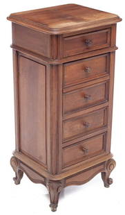 19th Century Louis XV-style Walnut Chiffonnier: 35" tall x 17" wide x 15" deep