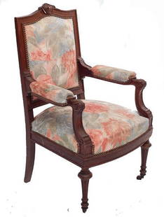 Napoleon III Period Oak Armchair, circa 1870: 40" tall x 24.5" wide