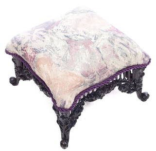 Small Cast Iron Upholstered Stool: 9.5" tall x 14" wide