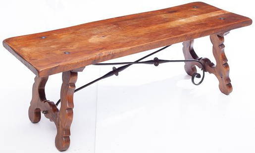 Spanish-style Walnut Coffee Table: 21.5" tall x 59" long x 21" wide