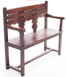 French Provincial Oak Bench, circa 1850: 39" tall x 43.5" long x 15.5" deep