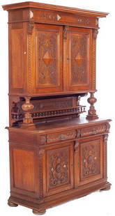 Henri II-style Oak Buffet, circa 1880: 98" tall x 60" wide x 20" deep