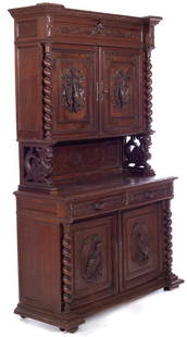 Henri II-style Double Corps Oak Buffet, circa 1880: 91" tall x 57" wide x 22" deep