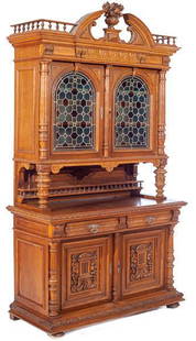 Henri II-style Oak Buffet, circa 1880: 104" tall x 60" wide x 26" deep