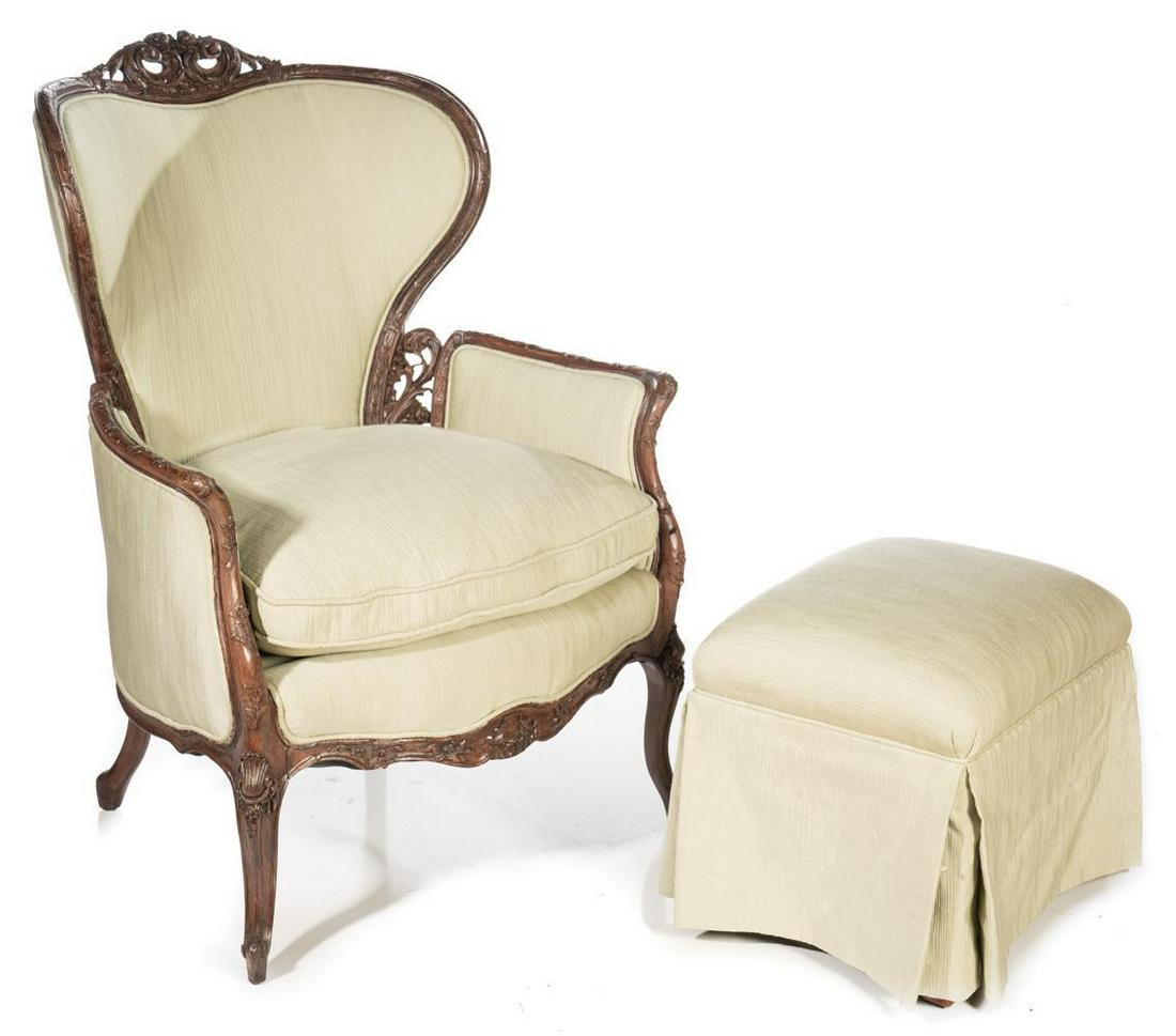 Louis XV-style Upholstered Wing Back Chair (1 of 7)