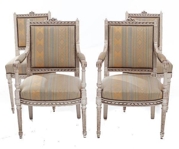 Lot of 4 Louis XVI-style Oak Bergeres: 35" tall x 24" wide