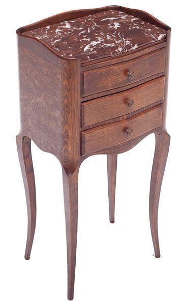 Louis XV-style Oak and Marble 3 Drawer Nightstand (1 of 4)