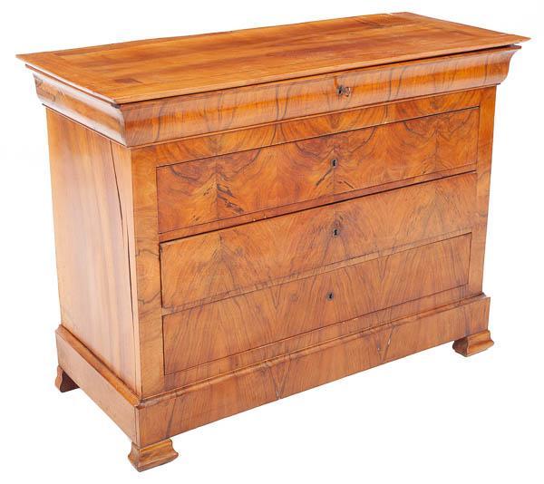 Louis Philippe Period Walnut 4-Drawer Commode, circa: 1 key 35.5" tall x 47.5" wide x 20" deep