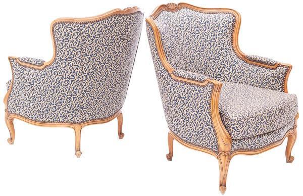 Pair of Upholstered Walnut Bergeres (1 of 3)