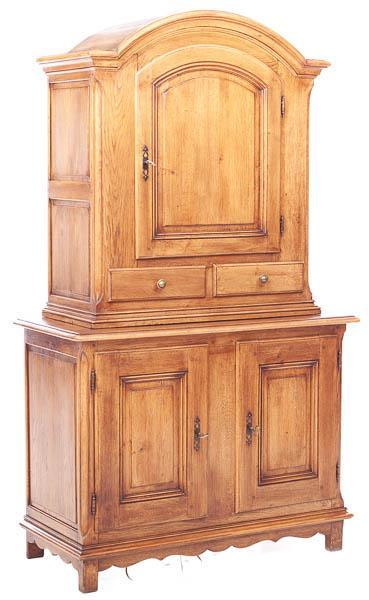 Arched Oak 2-Drawer Sectional Cupbard: 3 keys 78.5" tall x 46.5" wide x 21.5" deep